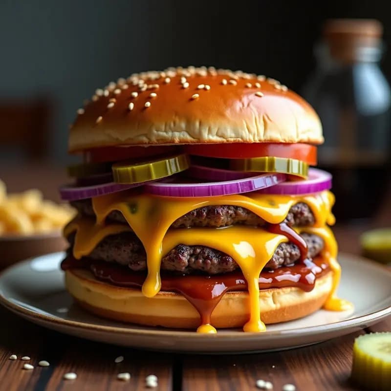 Hamburguesa de Dos Pisos con Carne, Pull-Apart Cheese y Salsa Chipotle: Reto de Comida Basura