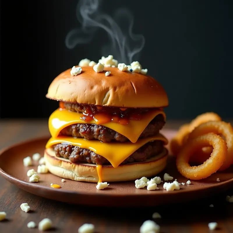 Hamburguesa de Double Cheese con Aros de Cebolla y Queso Azul: Receta para Amantes del Queso
