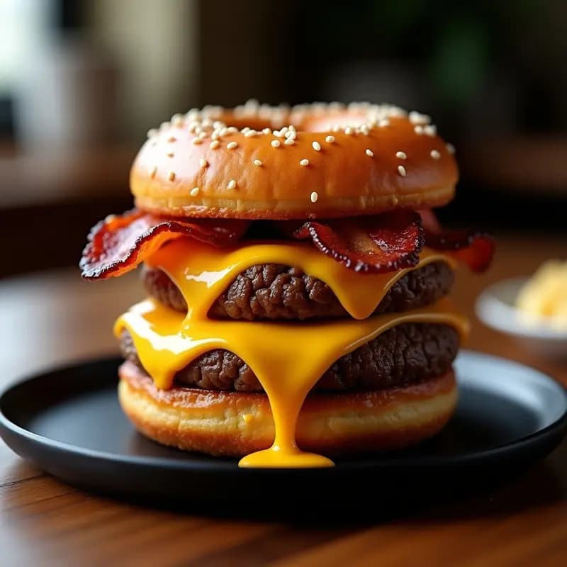 Hamburguesa de Double Cheese con Donut de Bacon: Receta de Hamburguesa Más Extrema