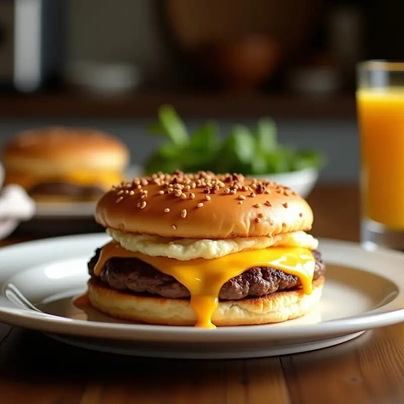 Hamburguesa de Double Cheese con Huevos Fritos y Tocino: Desayuno o Cena Hipercalórica