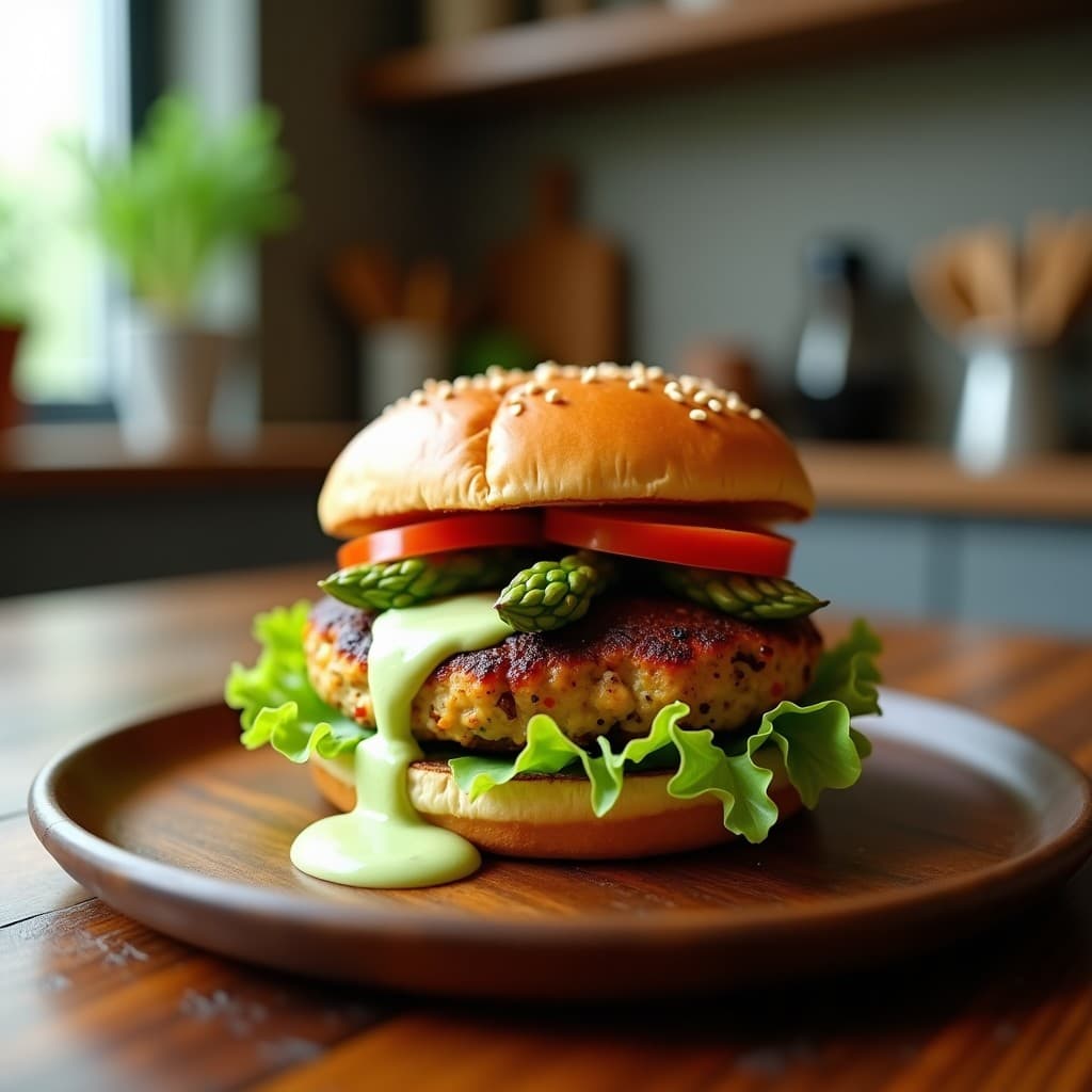 Hamburguesa de Esparragos y Hongo Shiitake: Receta Vegana en Airfryer con Salsa de Wasabi