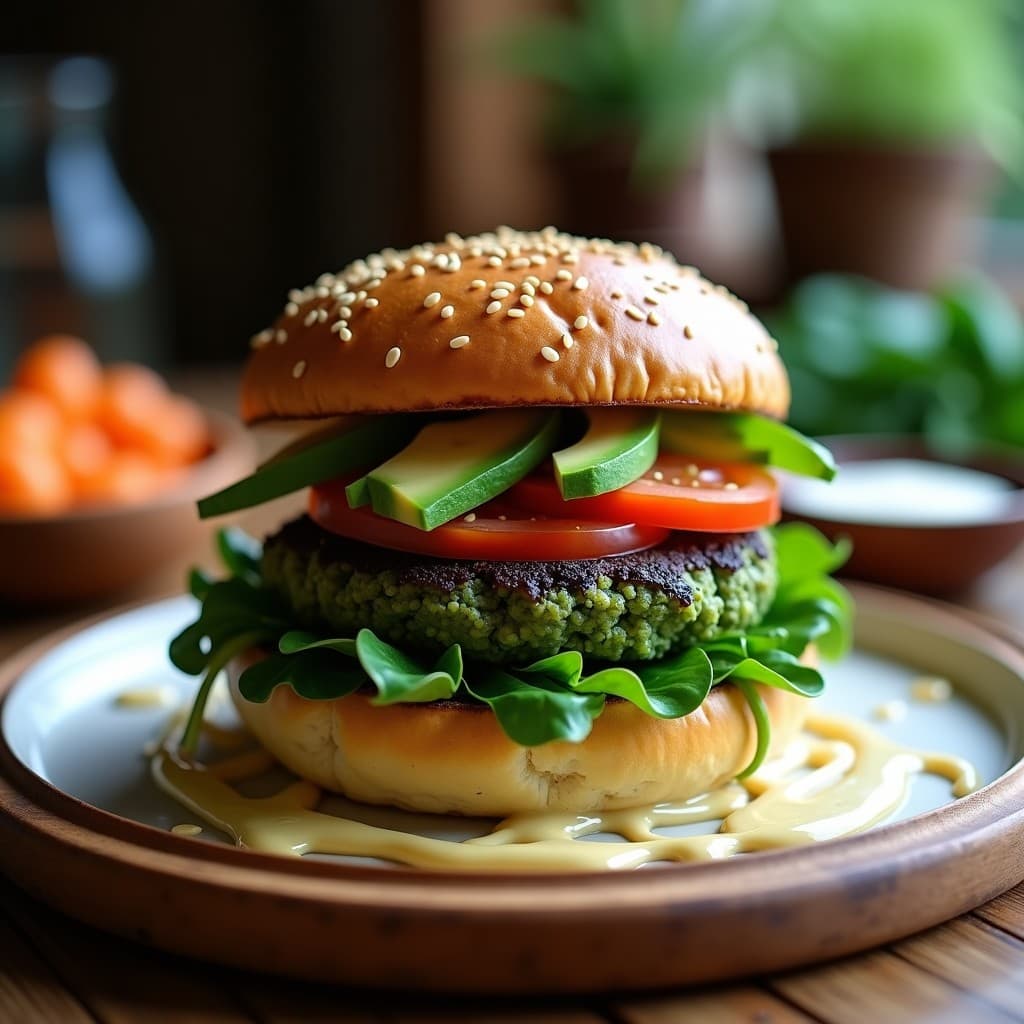 Hamburguesa de Espirulina y Batata con Pan de Semillas de Lino: Receta Vegana y Energética