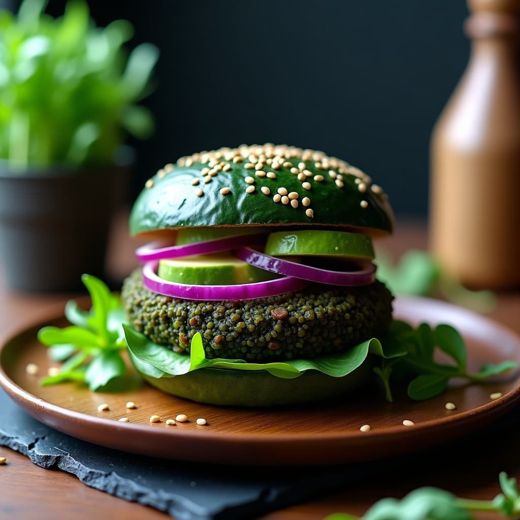 Hamburguesa de Espirulina y Lentejas con Pan de Algas: Receta Vegana y Rica en Omega-3