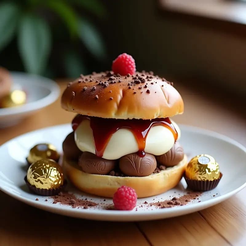 Hamburguesa de Chocolates Ferrero Rocher con Helado de Vainilla: Postre Italiano en Formato Hamburguesa