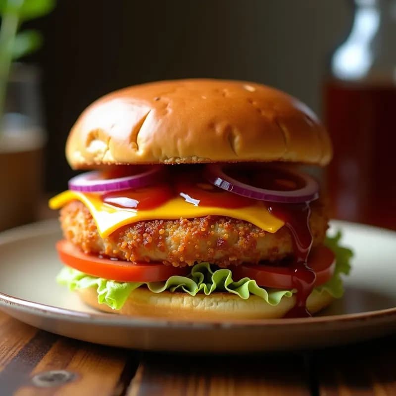 Hamburguesa de Filete Empanado con Queso Cheddar y Salsa de Barbacoa: El Clásico que Nunca Falla
