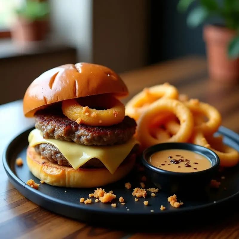 Hamburguesa de Foie Gras con Aros de Cebolla Fritos y Salsa Trufada: Receta Gourmet de Comida Basura
