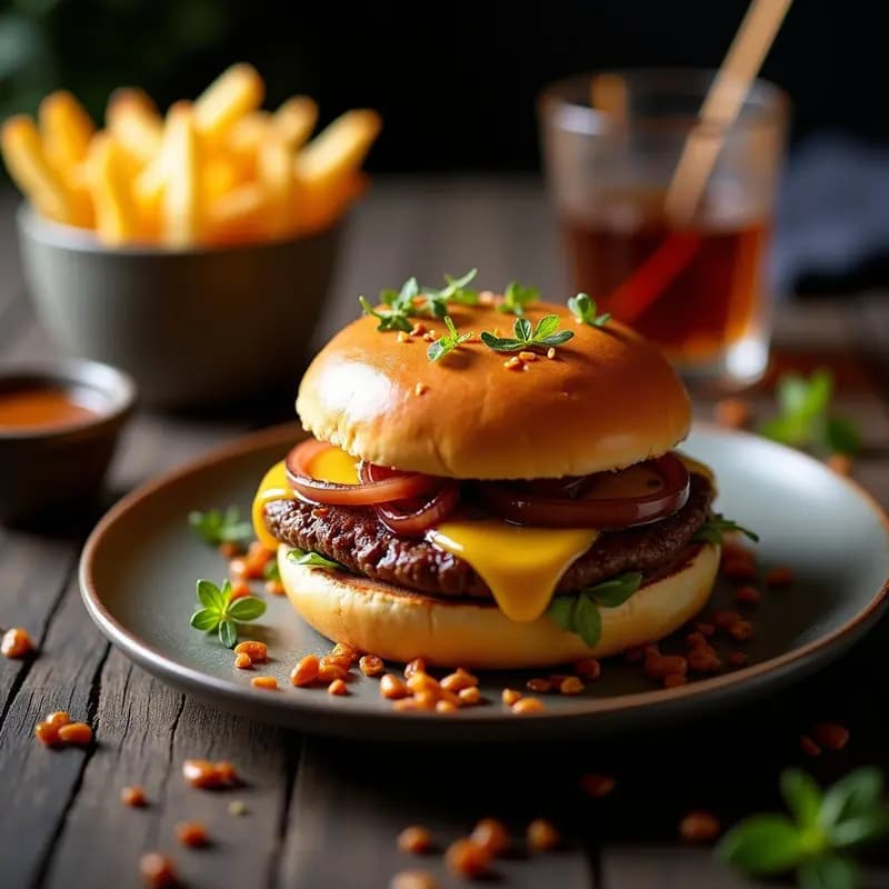 Hamburguesa de Foie Gras con Cebolla Caramelizada y Salsa de Trufa: Lujo Fast-Food para Ocasiones Especiales