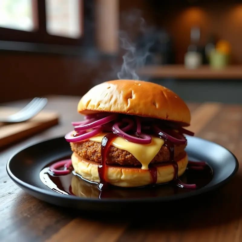 Hamburguesa de Foie Gras con Reducción de Pedro Ximénez y Cebolla Morada: Delicia Gourmet de Comida Basura