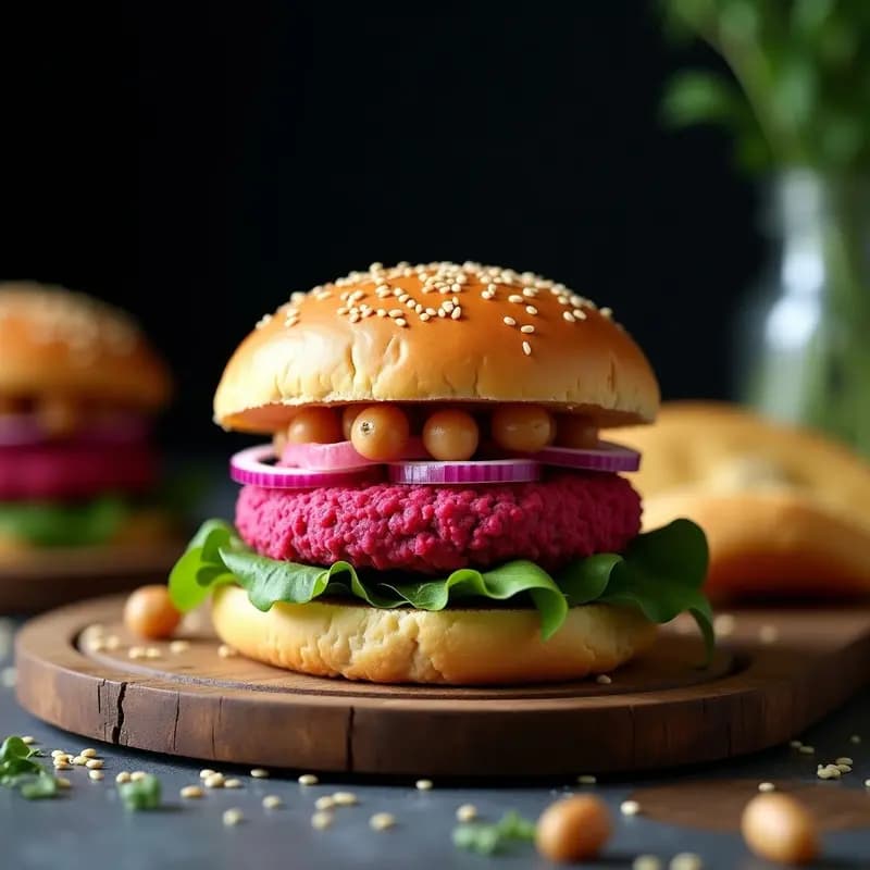 hamburguesa de garbanzo y remolacha: Burger rosa vegana en pan de coliflor
