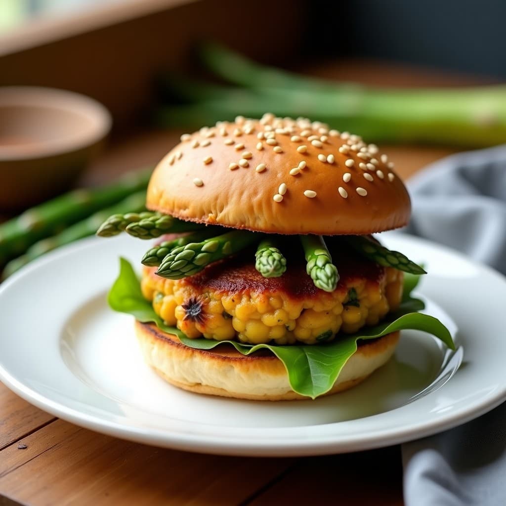 Hamburguesa de Garbanzos y Espárragos con Pan de Lino: Receta Vegana y Crujiente