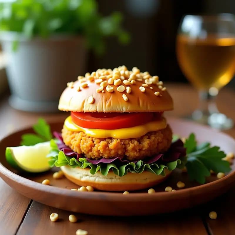 Bollywood Burger de Garbanzos y Remolacha: Hamburguesa India Vegana con Salsa de Mango