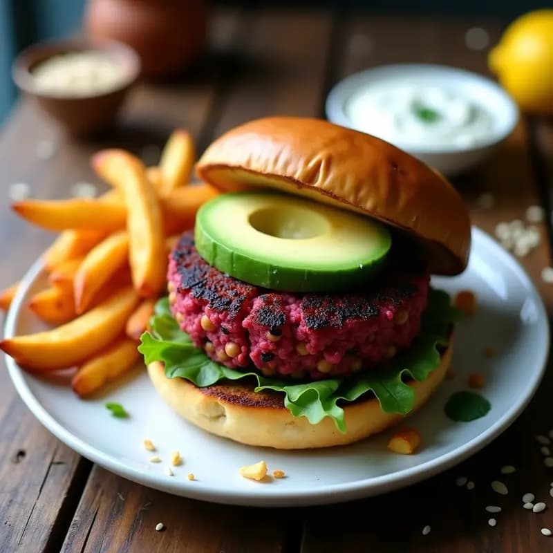 Hamburguesa de Garbanzos y Remolacha con Pan de Maíz Azul: Receta Mexicana Vegana en Airfryer