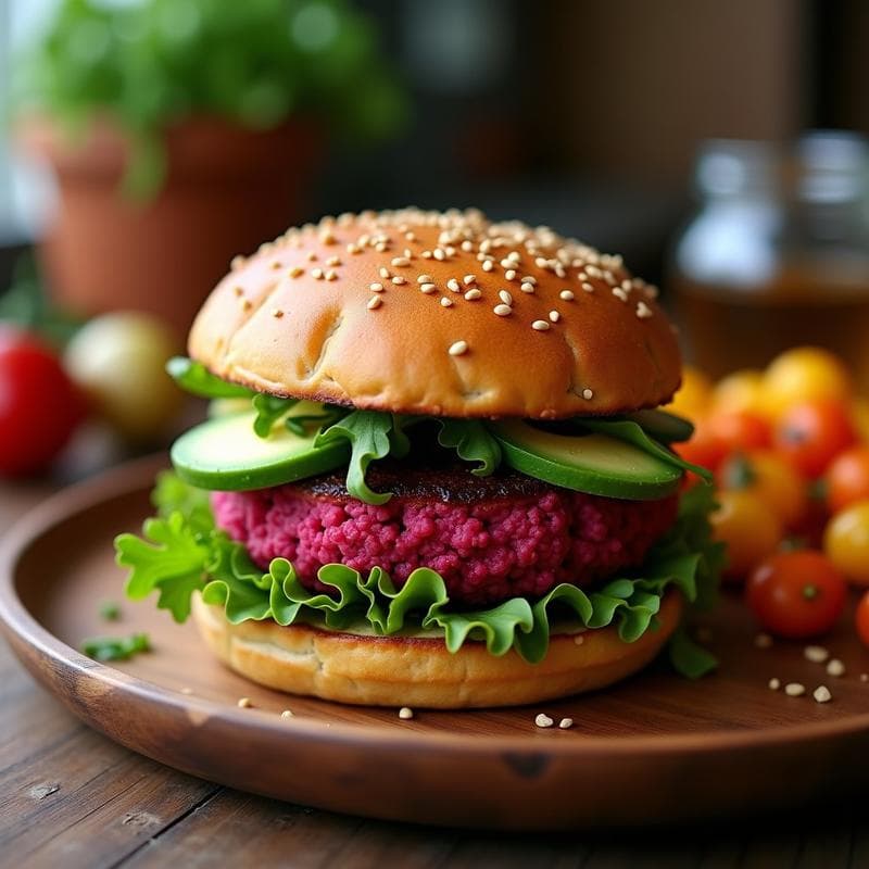 Hamburguesa de Garbanzos y Remolacha con Pan deunid de Zucchini: Receta Vegana sin Harina