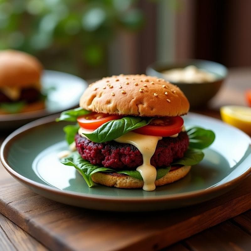 Hamburguesa de Garbanzos y Remolacha con Salsa de Tahini: Receta Vegana y Sin Gluten en Airfryer