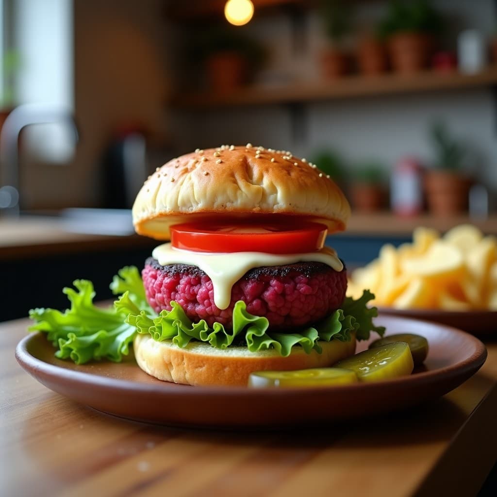 Hamburguesa de Garnacha y Remolacha: Receta Española Keto con Pan de Coliflor y Alioli de Ajo Negro