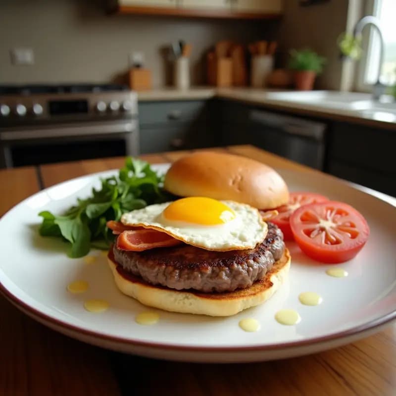 Hamburguesa con Huevos Fritos y Bacon: El Desayuno que Parece Almuerzo
