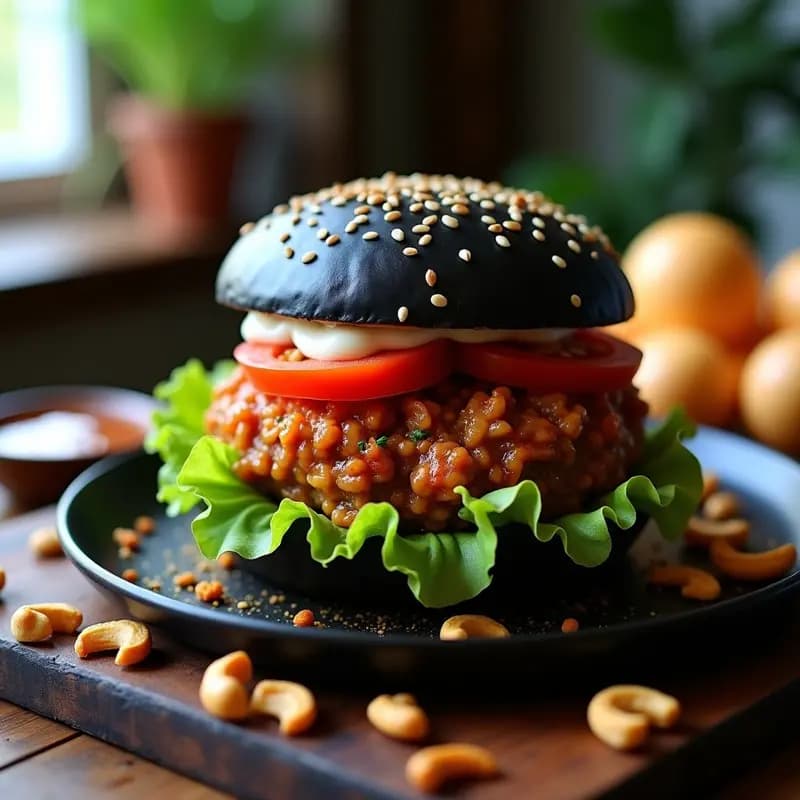 B vbq de Jackfruit y Anacardos: Hamburguesa Vegana con Toque Ahumado