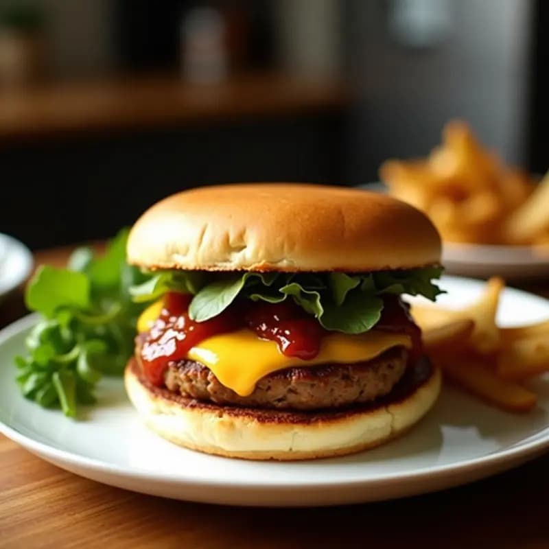 Hamburguesa de Jackfruit con Queso Cheddar Vegano y Salsa BBQ de Higos: Alternativa Vegetal Jugosa