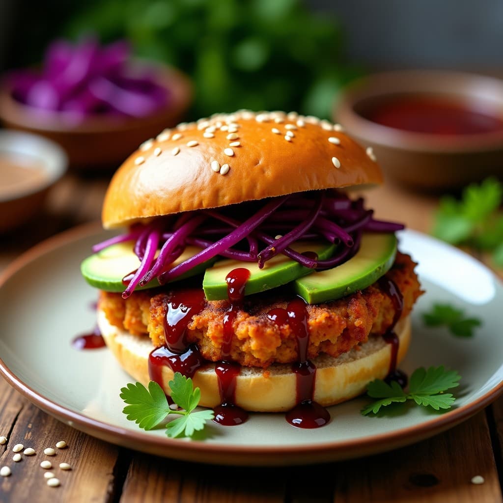 Hamburguesa de Jackie (Jackfruit) con Salsa de Tamarindo y Col Morada: Receta Vegana Gourmet en Airfryer