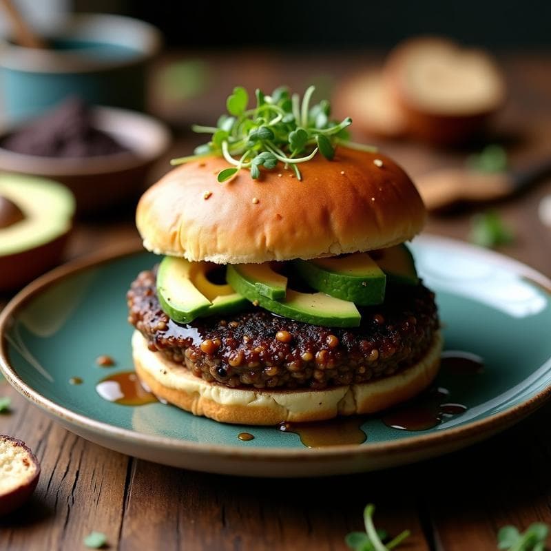 Hamburguesa de Lentejas Beluga y Champiñones Portobello: Receta Vegana Gourmet en Airfryer