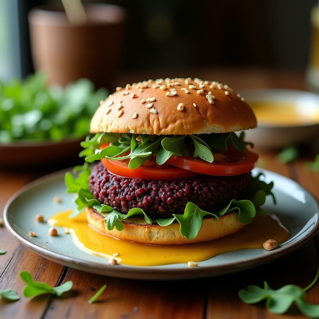 Hamburguesa de Lentejas Beluga y Remolacha: Receta Vegana en Airfryer con Salsa de Mostaza y Miel