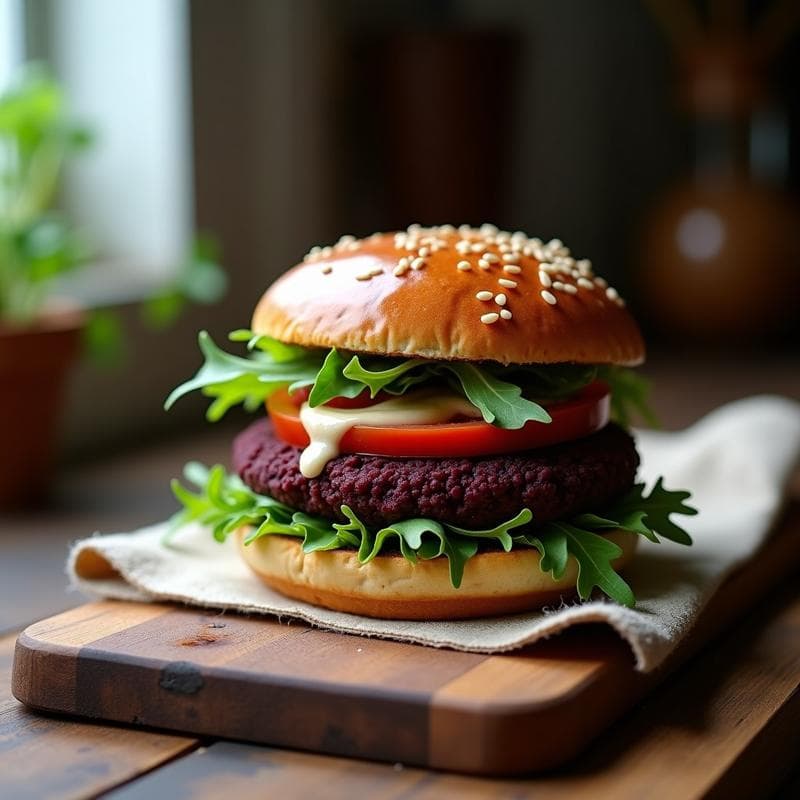 Hamburguesa de Lentejas Beluga y Remolacha con Pan de Centeno: Receta Vegana Gourmet en 20 Minutos