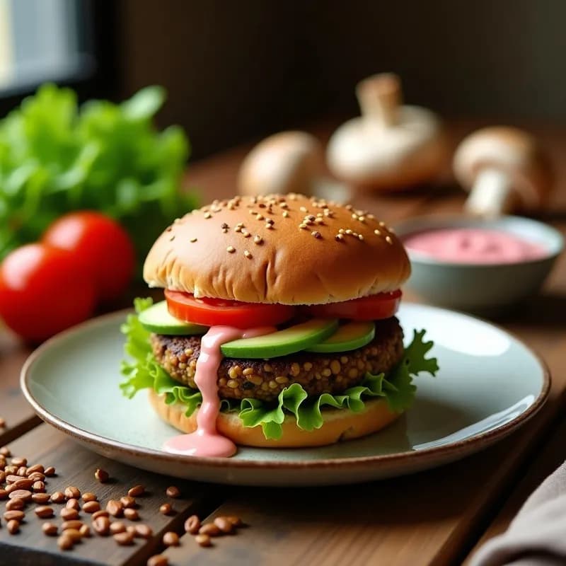Hamburguesa de Lentejas y Champiñones: Receta Vegana Alta en Proteína y Sin Gluten