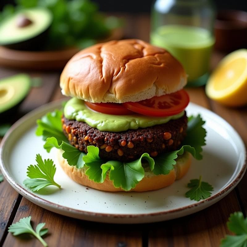 Hamburguesa de Lentejas Negras y Batata con Salsa de Aguacate: Receta Sin Gluten y Alta en Fibra