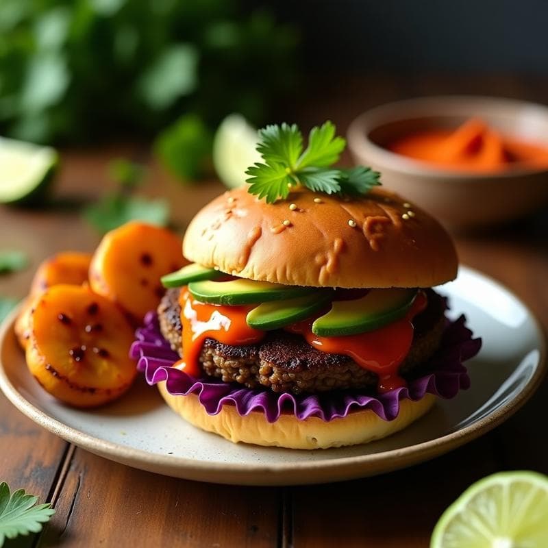 Hamburguesa de Lentejas Negras y Ñame con Salsa de Achiote: Receta Antillana Sin Gluten en Airfryer
