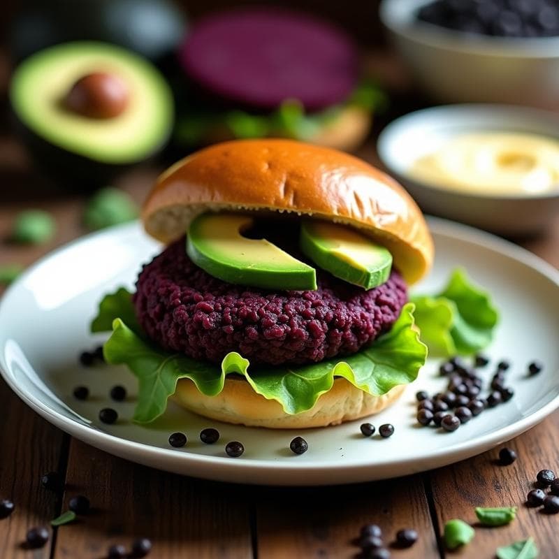 Hamburguesa de Lentejas Negras y Ñame Morado: Receta Vegana Sin Gluten en Thermomix