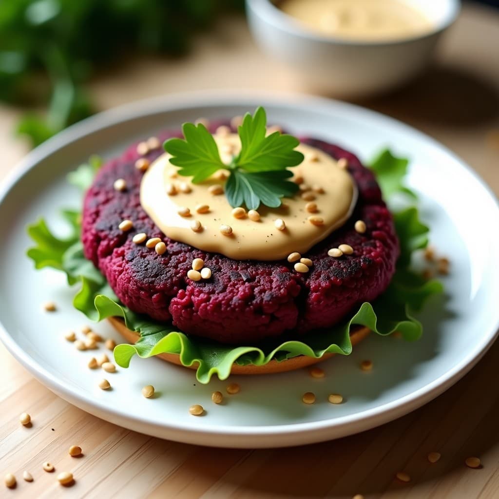 Hamburguesa de Lentejas Negras y Remolacha con Salsa de Tahini: Receta en Airfryer Sin Harina