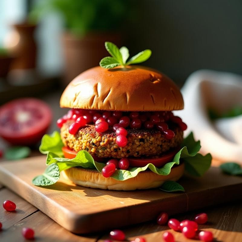 Hamburguesa de Lentejas Rojas y Berenjena: Receta Vegana en Airfryer con Salsa de Granado