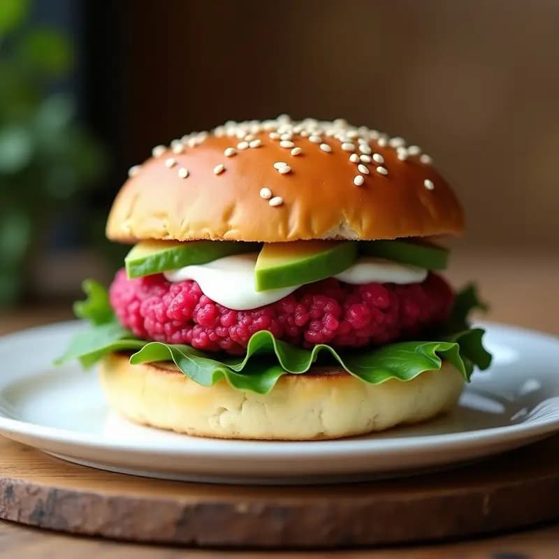 Hamburguesa de Lentejas Rojas y Remolacha con Pan de Coliflor: Receta Vegana y Colorida