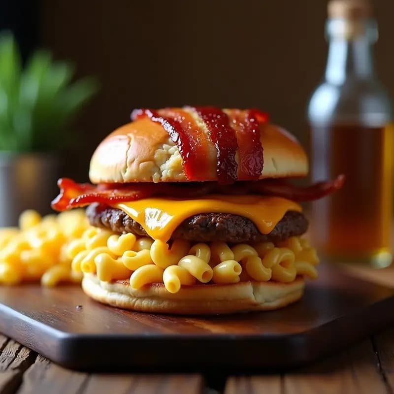 Hamburguesa de Mac & Cheese con Pan de Bacon: La Bomba Calórica que Derrite tu Alma