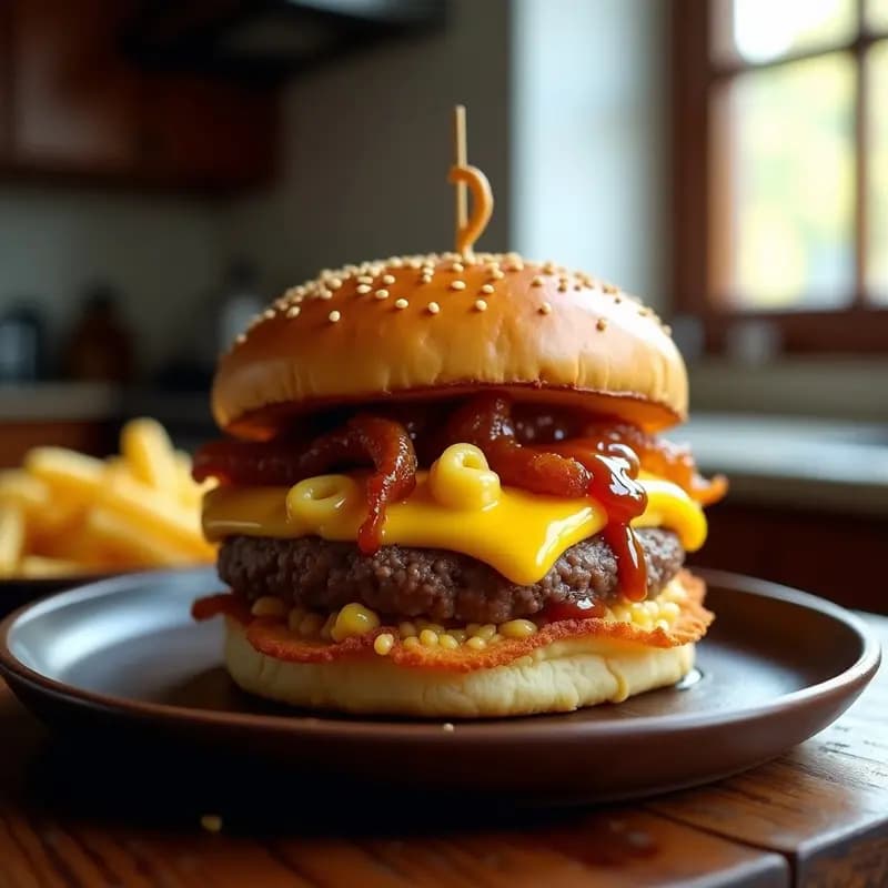 Hamburguesa de Mac & Cheese con Costra de Pan Dorado: Cheat Meal de 1800 Calorías