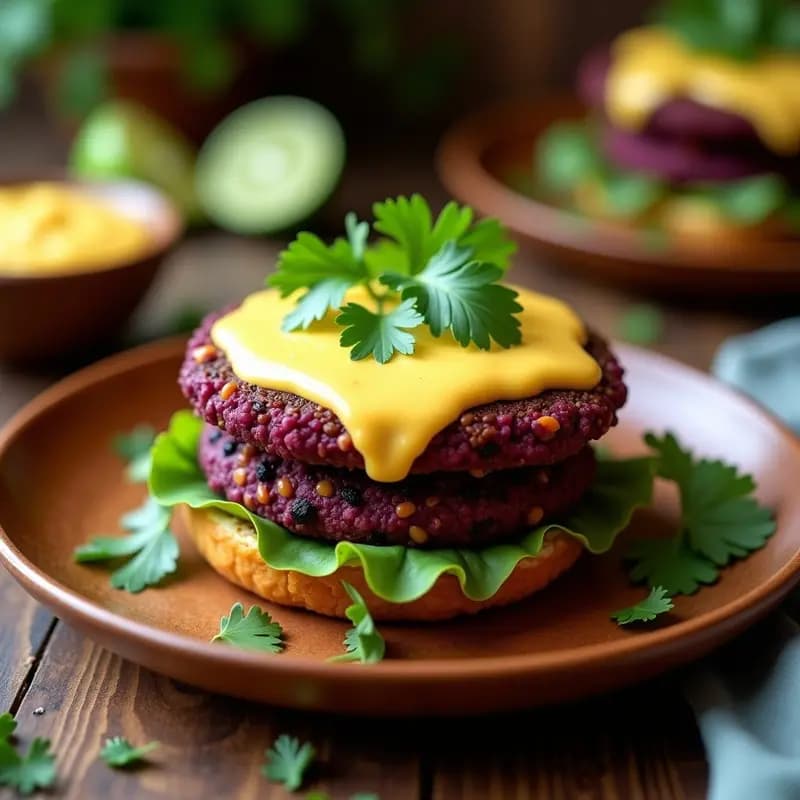 Hamburguesa de Ñame Morado y lentejas con Salsa de Yucca: Receta Caribeña Vegana en Airfryer