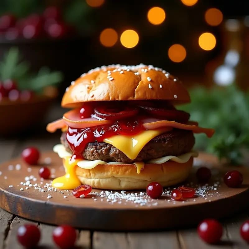 Hamburguesa de Noel con Salsa de Cranberry, Queso Brie y Jamón York: Receta Navideña para Indecisos