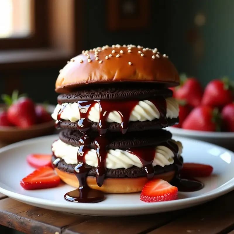 Hamburguesa de Oreos con Helado y Salsa de Fresa: El Postre en Formato Hamburguesa