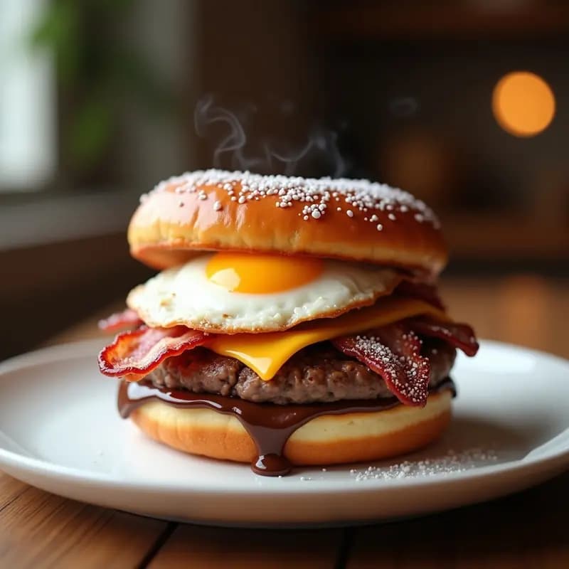 Hamburguesa con Pan de Donut Glaseado y Relleno de Nutella y Bacon: Receta de Desayuno o Cena