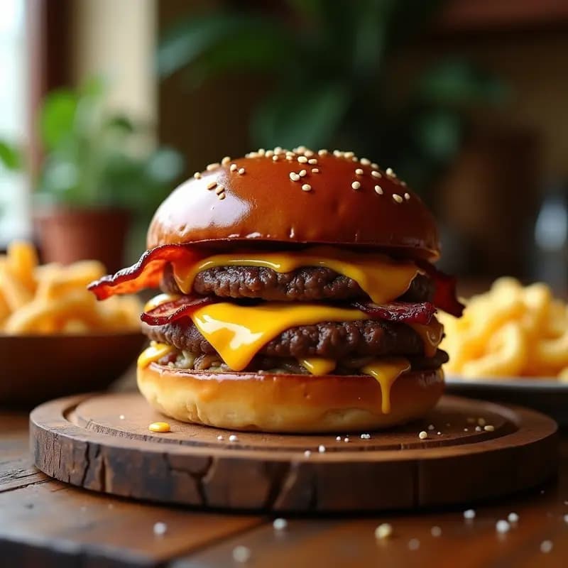 Hamburguesa con Pan de pretzel y Queso Fundido entre Dos Capas de Carne: Doblemente Sabrosa