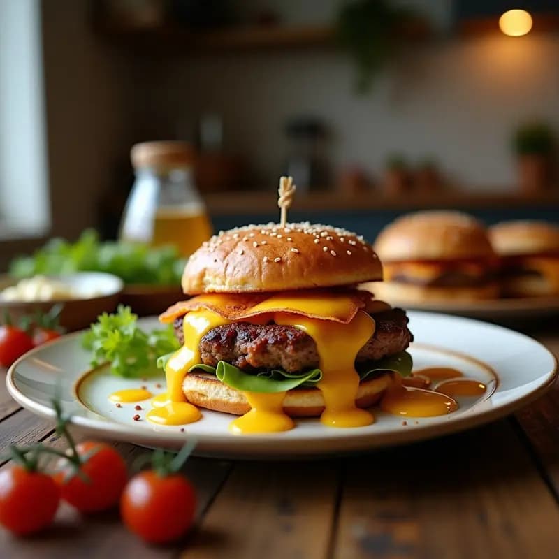 Hamburguesa de Panceta con Huevos Fritos y Salsa Barbacoa: Desayuno o Cena de Campeón