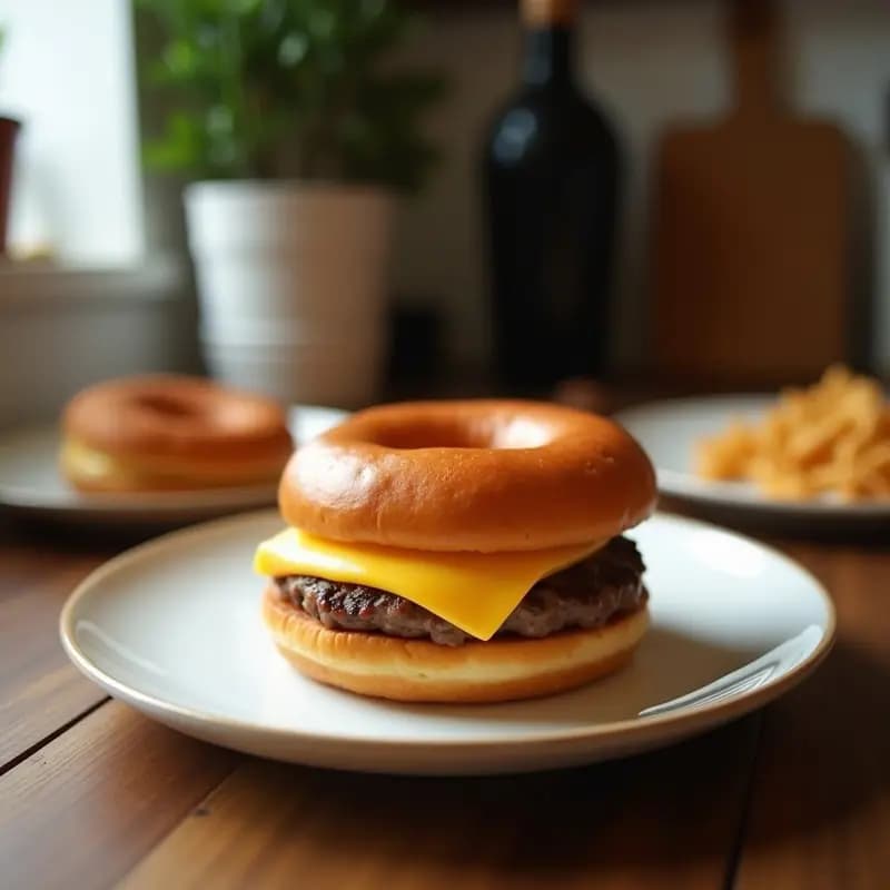 Hamburguesa de Panceta, Queso Cheddar y Huevo Frito con Pan de Donut: Receta de Desayuno o Cena Contundente