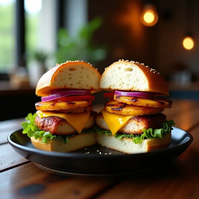 Hamburguesa de Piña y Pollo Teriyaki: Fusión Hawaiana-Japonesa con Toque Picante