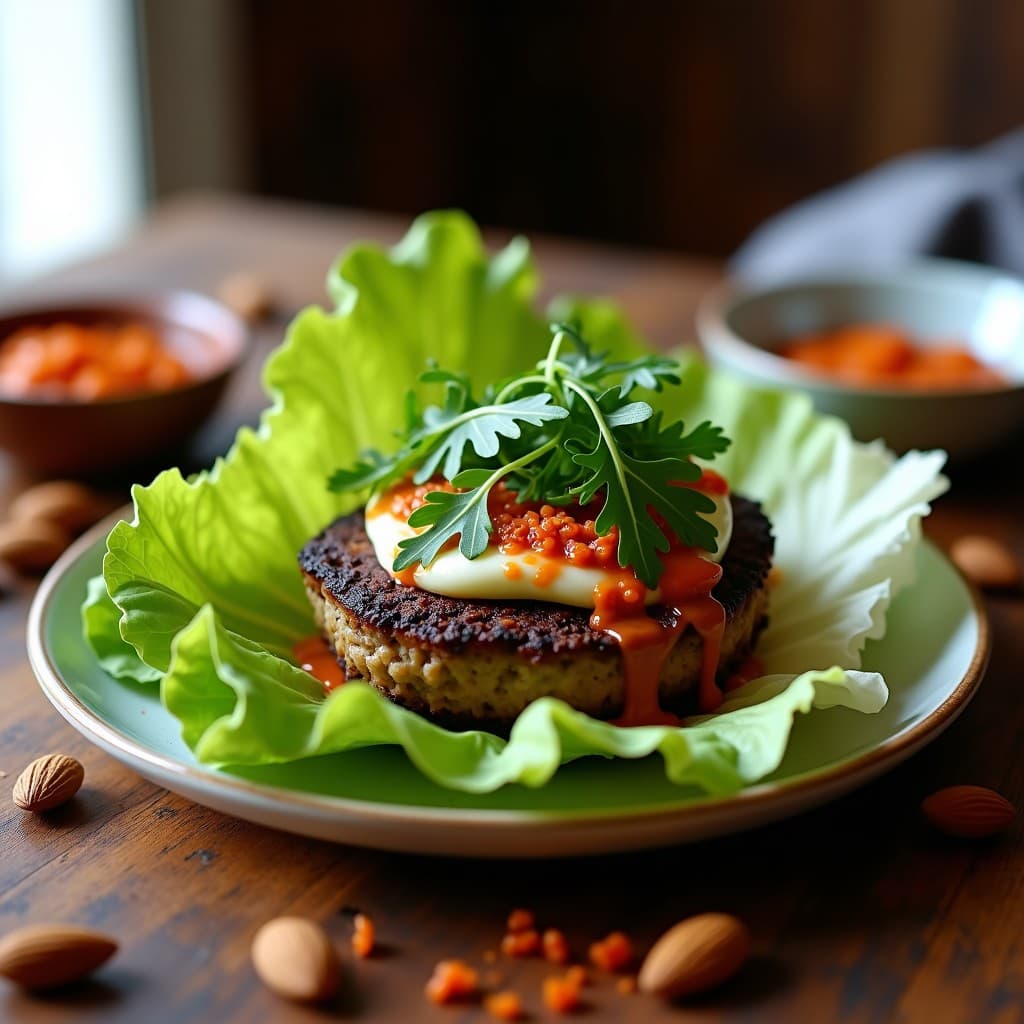 Hamburguesa de Portobello y Queso de Cabra: Receta Keto en Airfryer con Salsa de Romesco