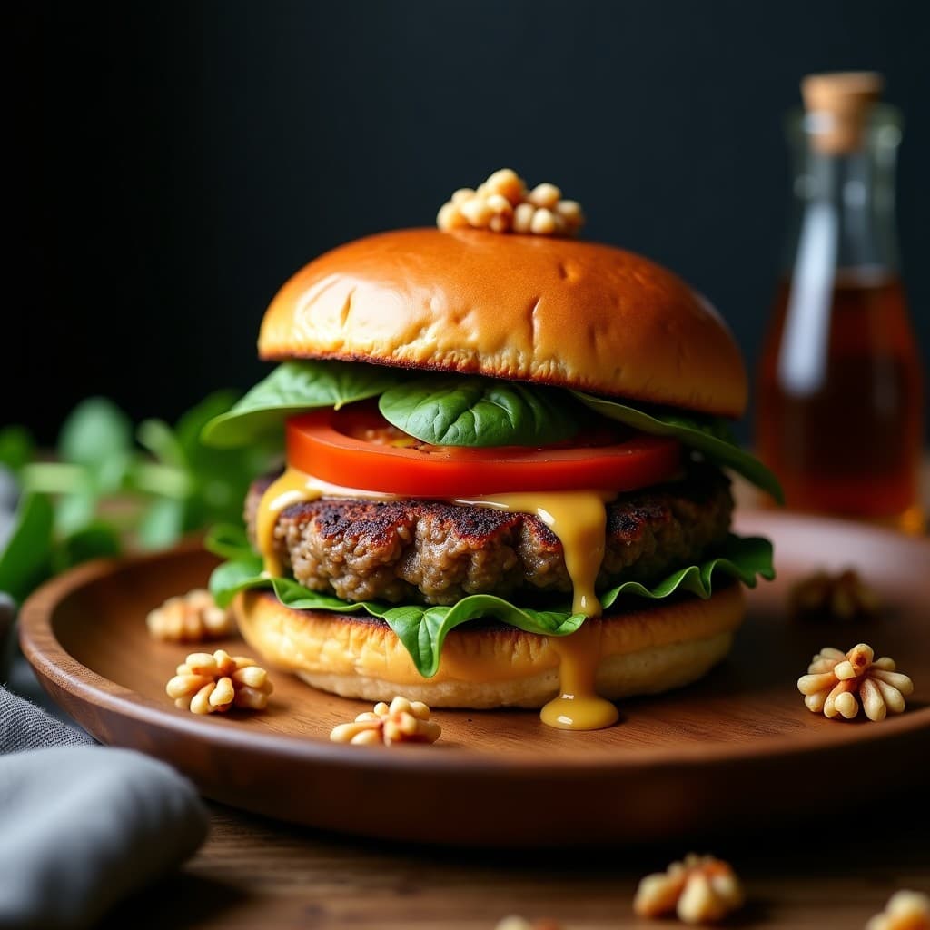 Hamburguesa de Champiñones Portobello y Walnuts: Receta Vegana con Salsa de Mostaza y Miel