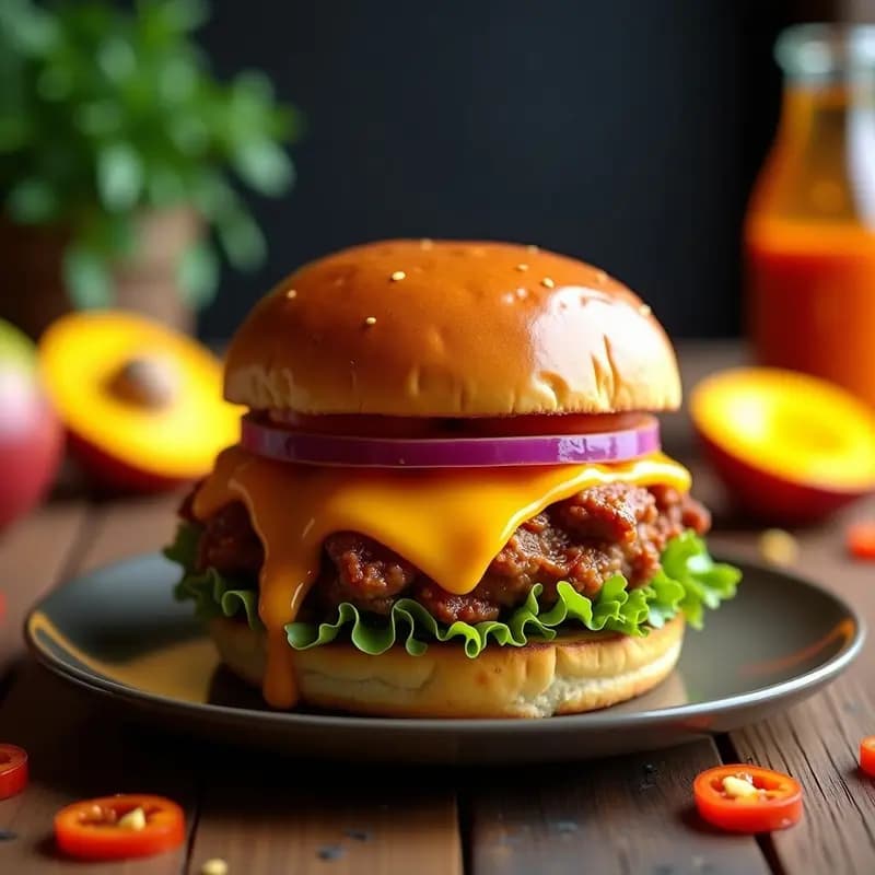 Hamburguesa de Pull Pork con Queso Gouda y Salsa de Mango Habanero: Explosión de Sabores Ahumados y Picantes