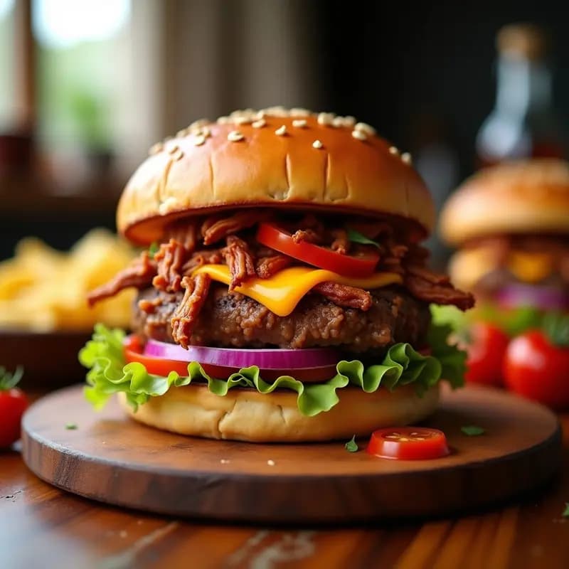 Hamburguesa de Pulled Pork con Queso Azteca y Salsa Chipotle: Sabores Ahumados en un Solo Bocado
