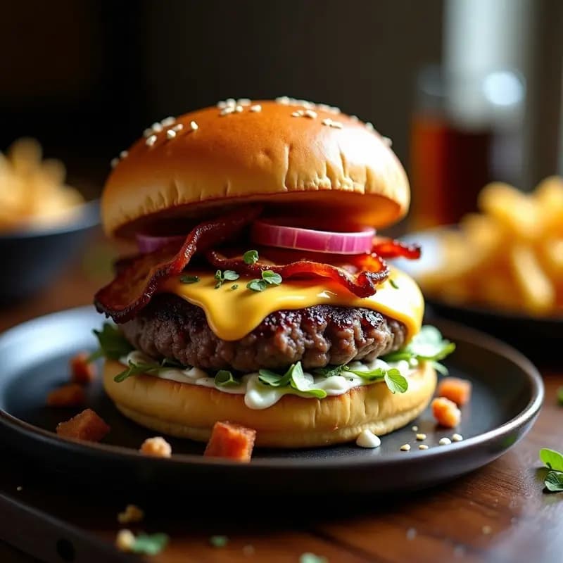 Hamburguesa con Queso Azul y Bacon Caramelizado: Receta Fácil para un Atracón Irresistible