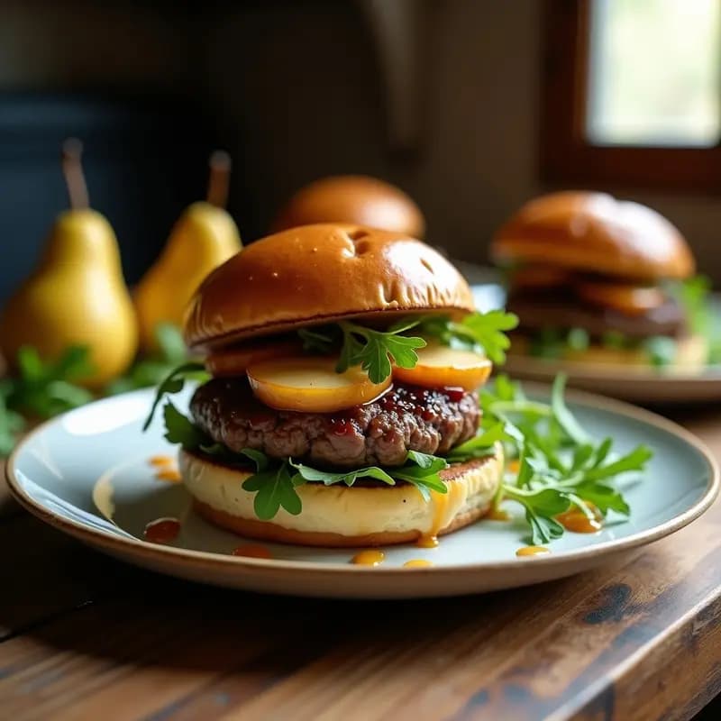 Hamburguesa de Queso Azul, Peras Caramelizadas y Rúcula: Sofisticación en un Cheat-Meal