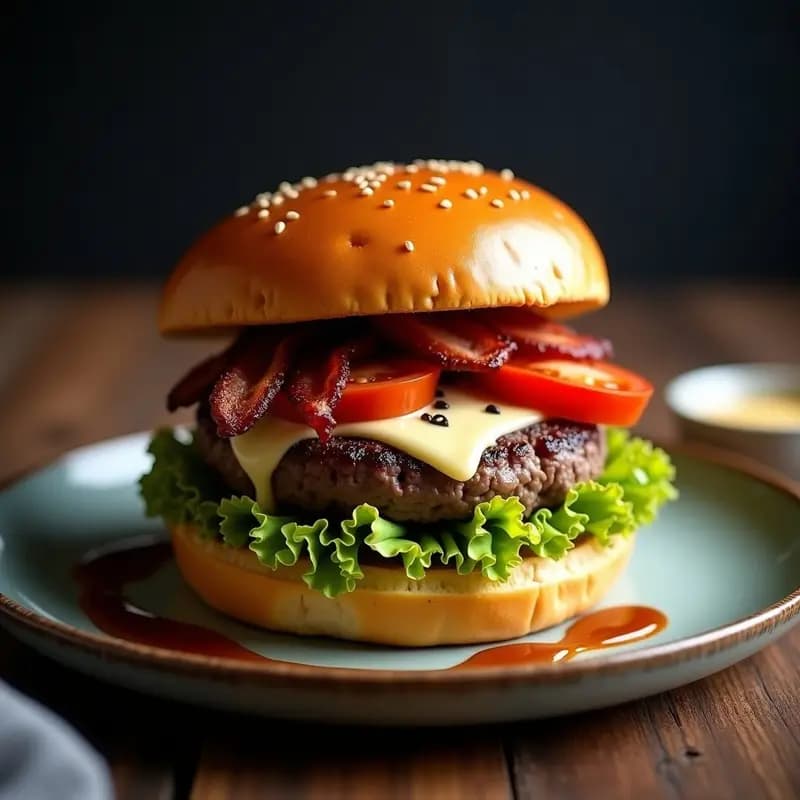 Hamburguesa con Queso Azul, Tocino y Miel: Receta de Fast Food Casera en 20 Minutos